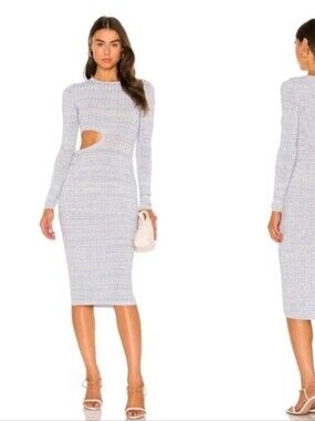 Aya Muse Light Gray Long Sleeve Cutout Knit Midi Dress